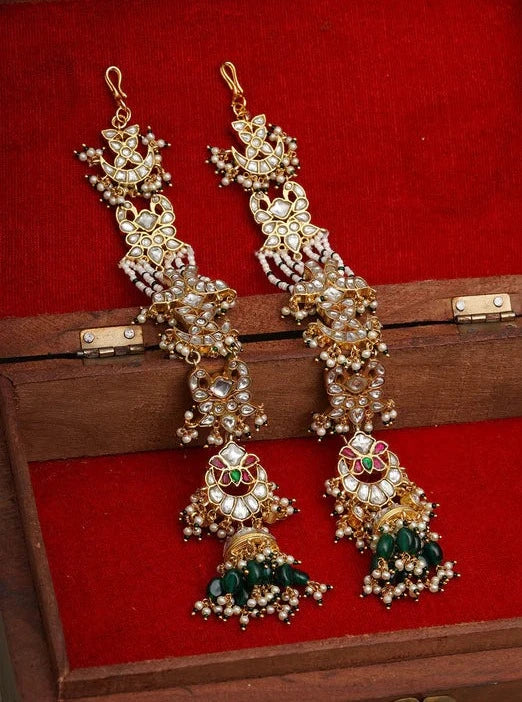 Multicolor Gold Plated Jadau Kundan Earrings - ME1141M
