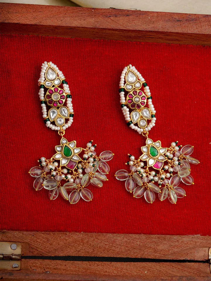 Multicolor Gold Plated Jadau Kundan Earrings - ME1152M