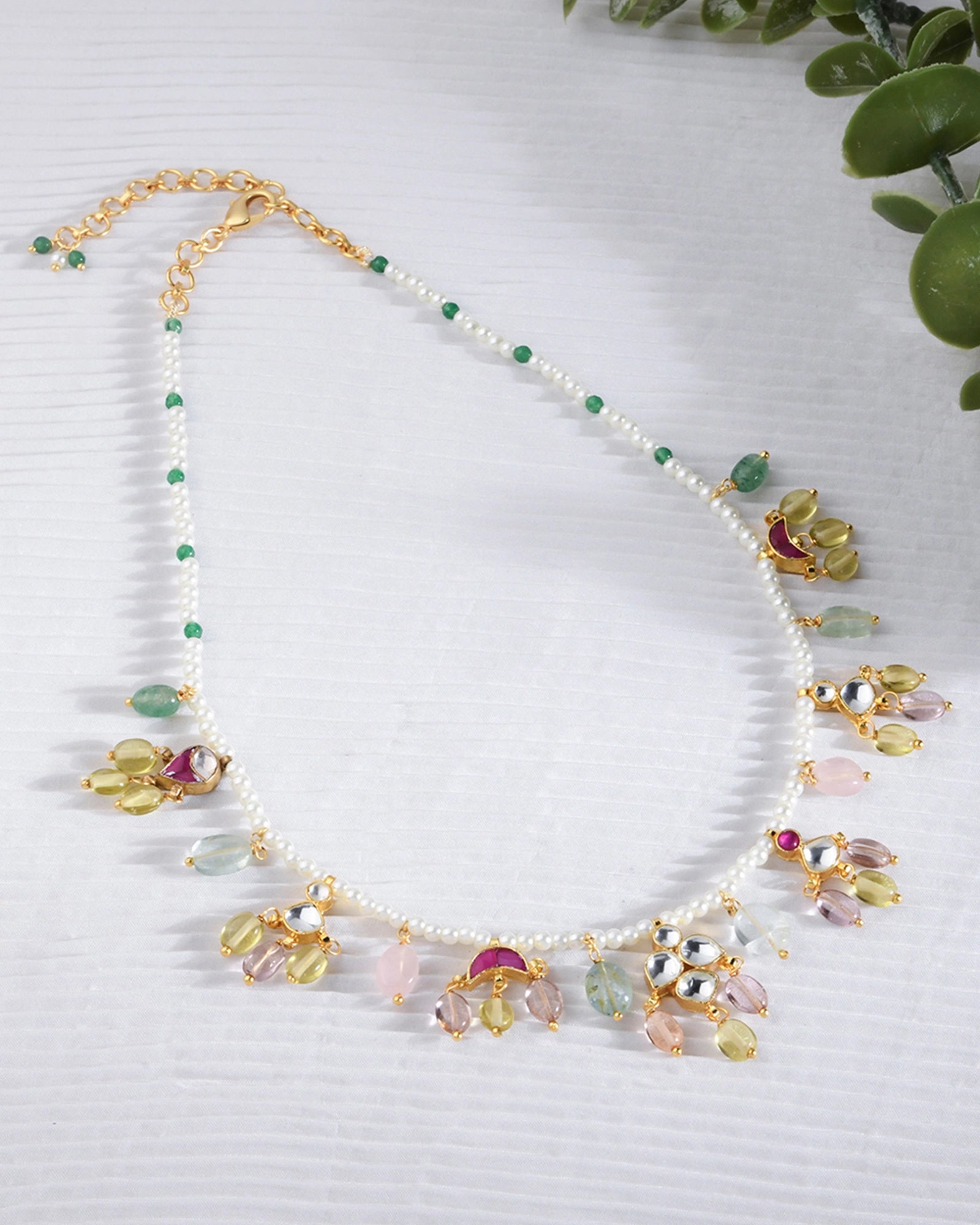 unique pearl Necklace multicolored jade beads