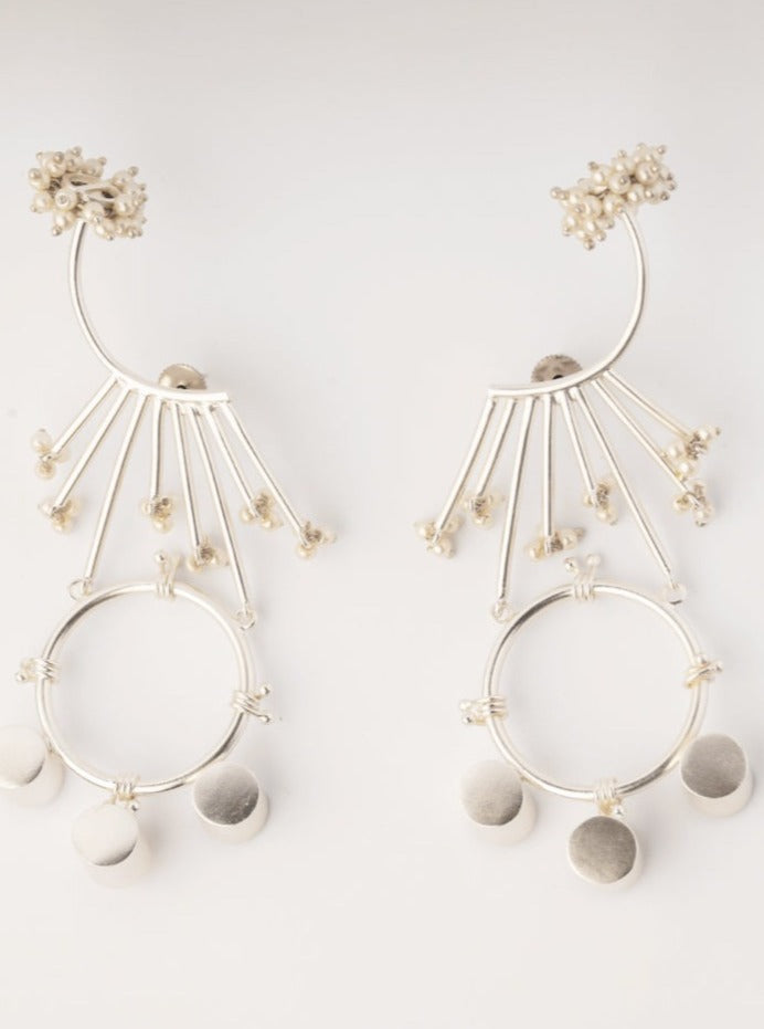 Amama,Pearl Bunch Statement Silver Earrings