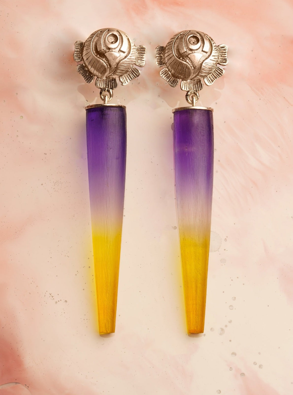 Amama,Limited Edition Coloured Acrylic And Rose Earrings