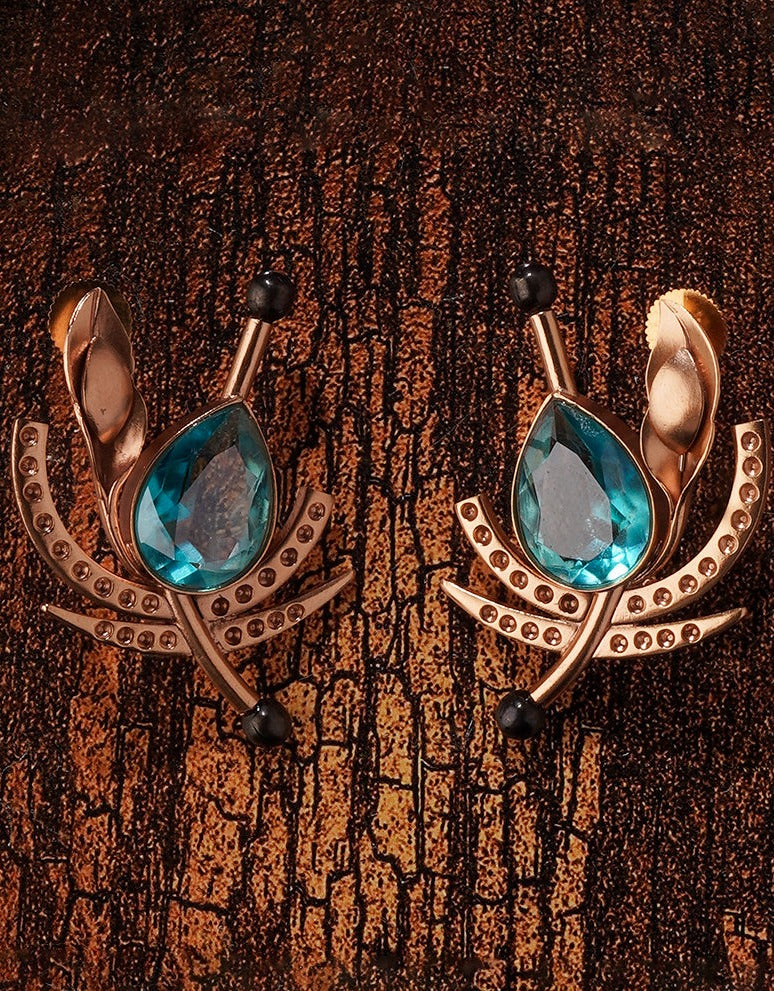 Amama,Golden Gale Blue Crystal Stud Earrings