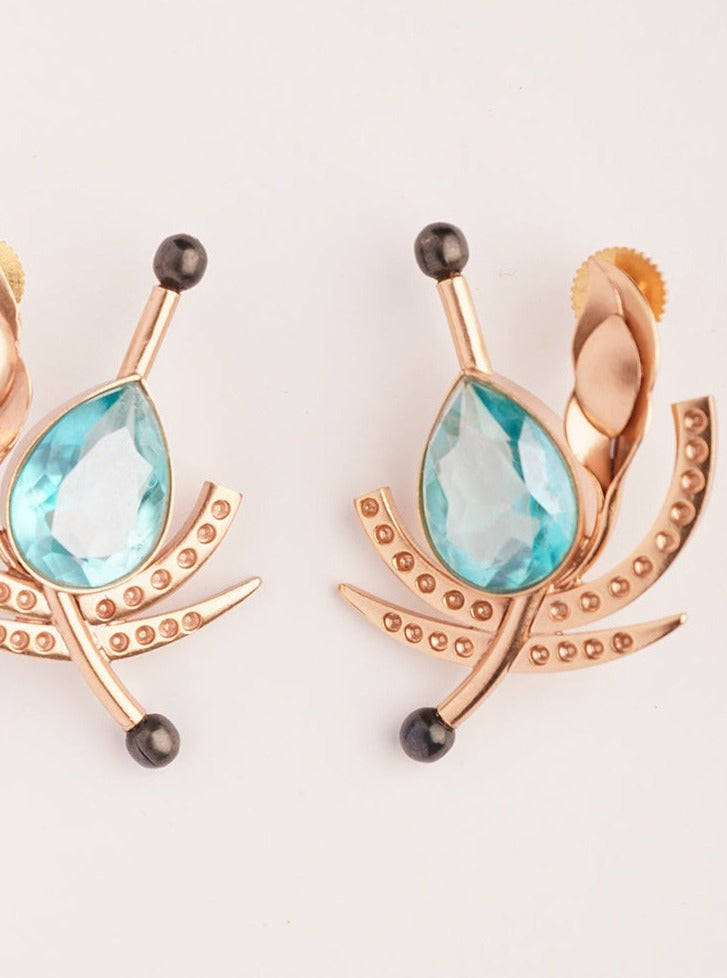 Amama,Golden Gale Blue Crystal Stud Earrings