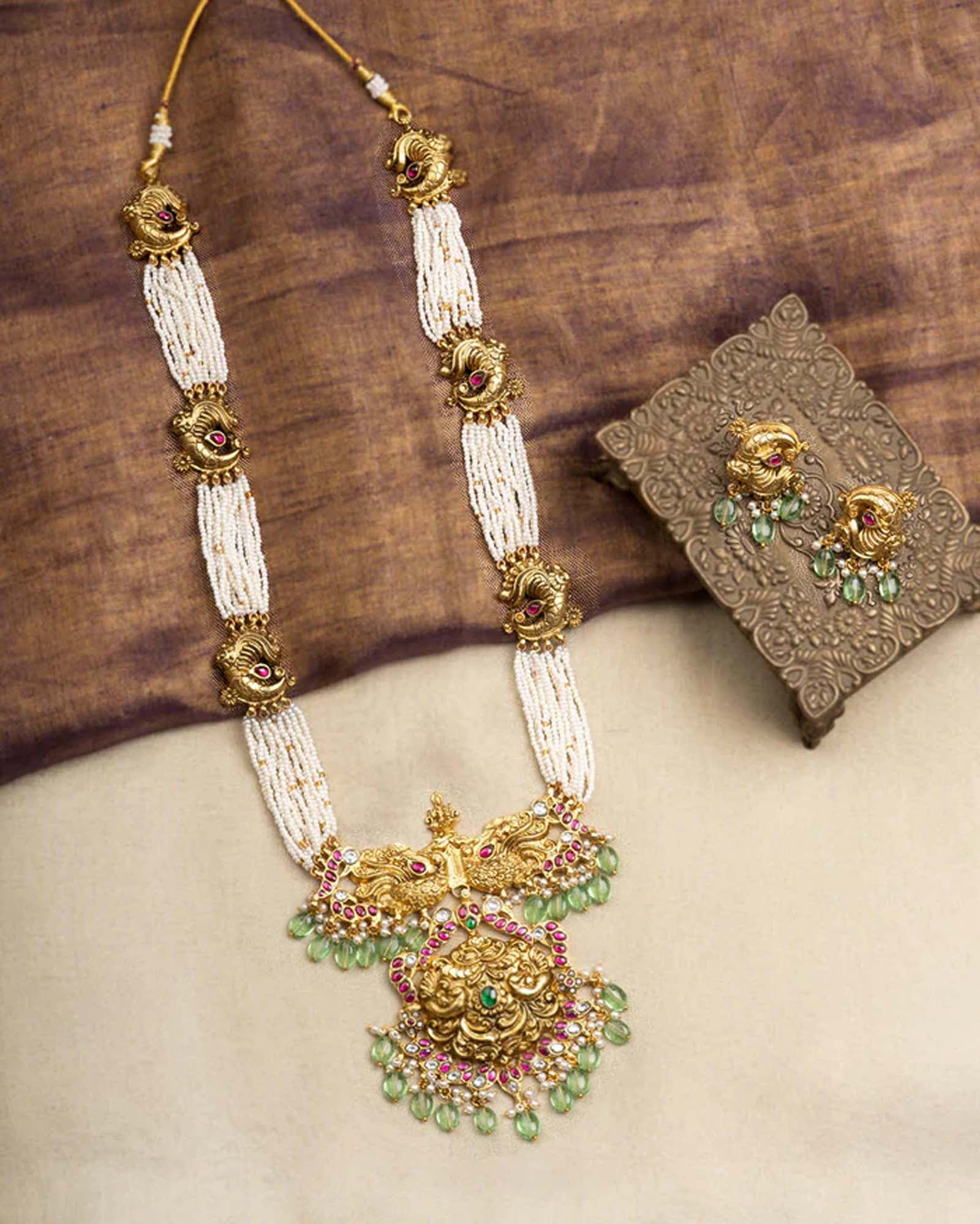Multicolor Gold Plated Temple Necklace Set TMPSET205M