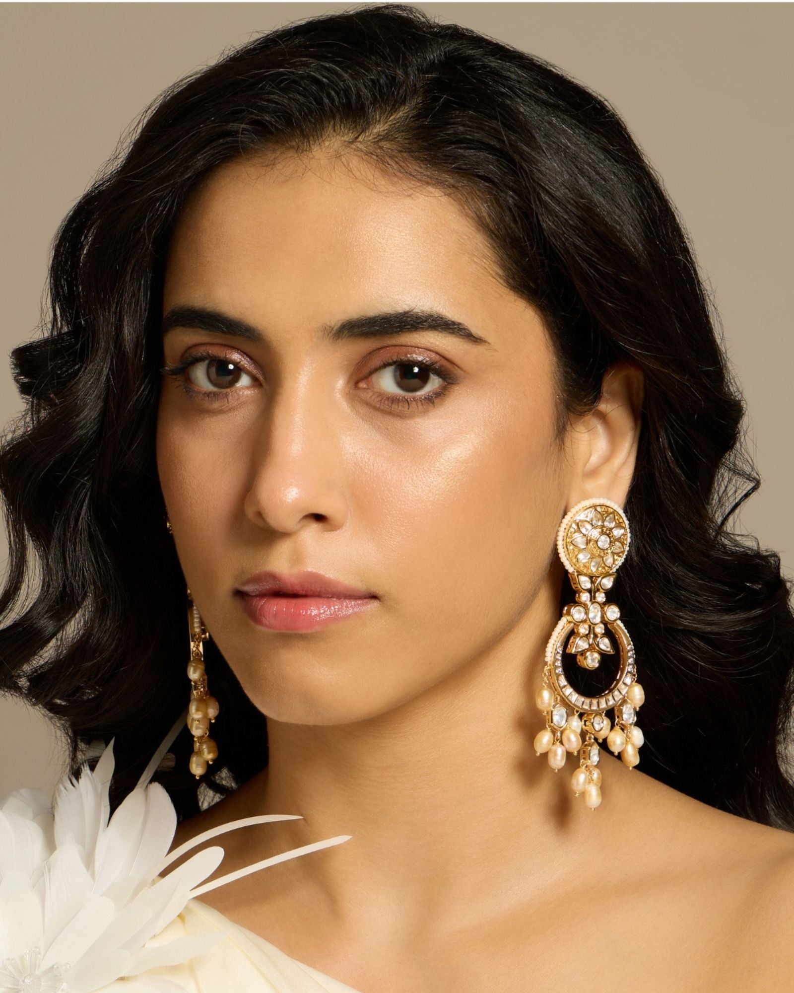 Golden Polki Pear Dangle Earring