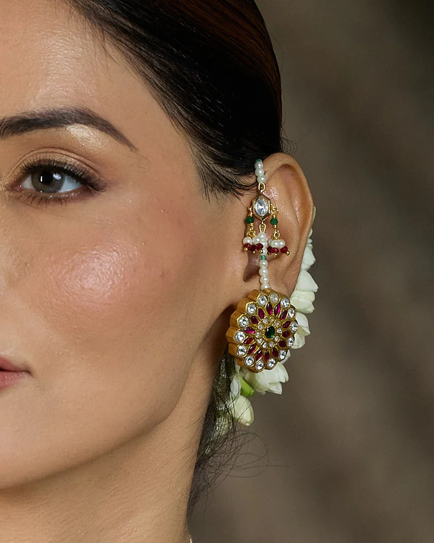 Antique Kundan Pearl Hoop Earrings