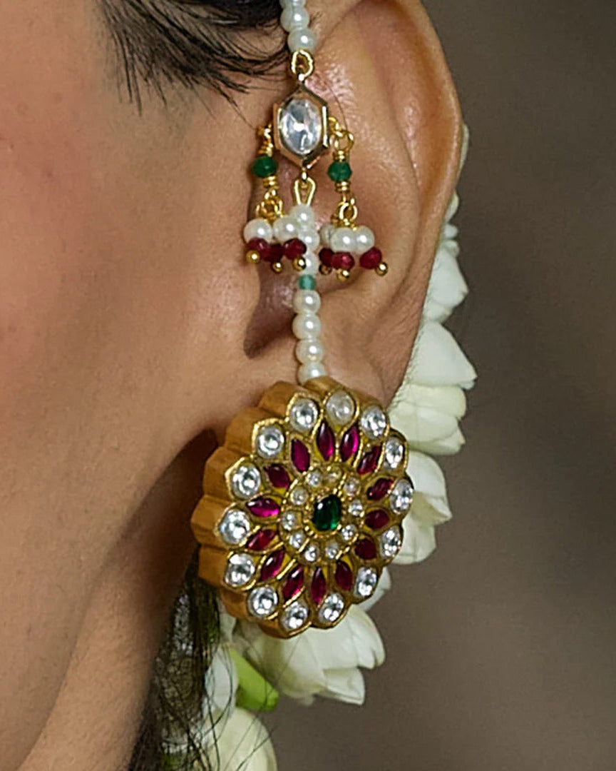 Antique Kundan Pearl Hoop Earrings