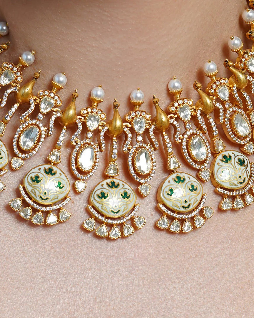 Peacock Aura Choker Necklace Set