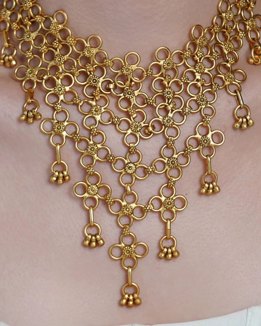 Golden Web Cascade Necklace
