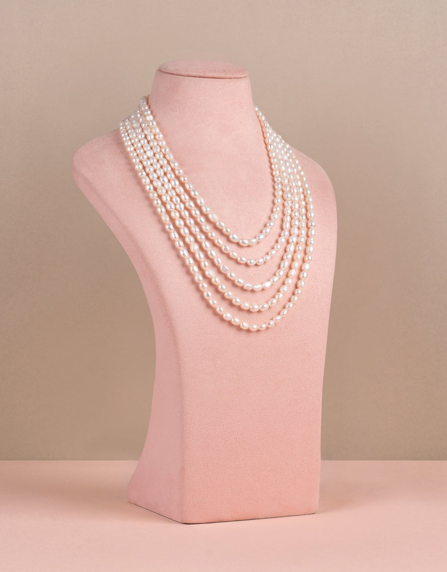 Layered Rice Pearl Necklace