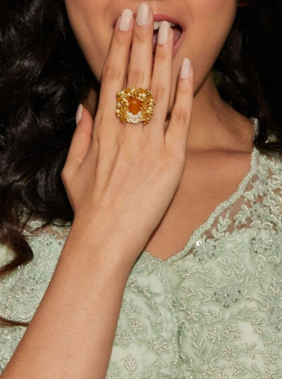 Amama,Handcrafted Caramel Stone Finger Ring