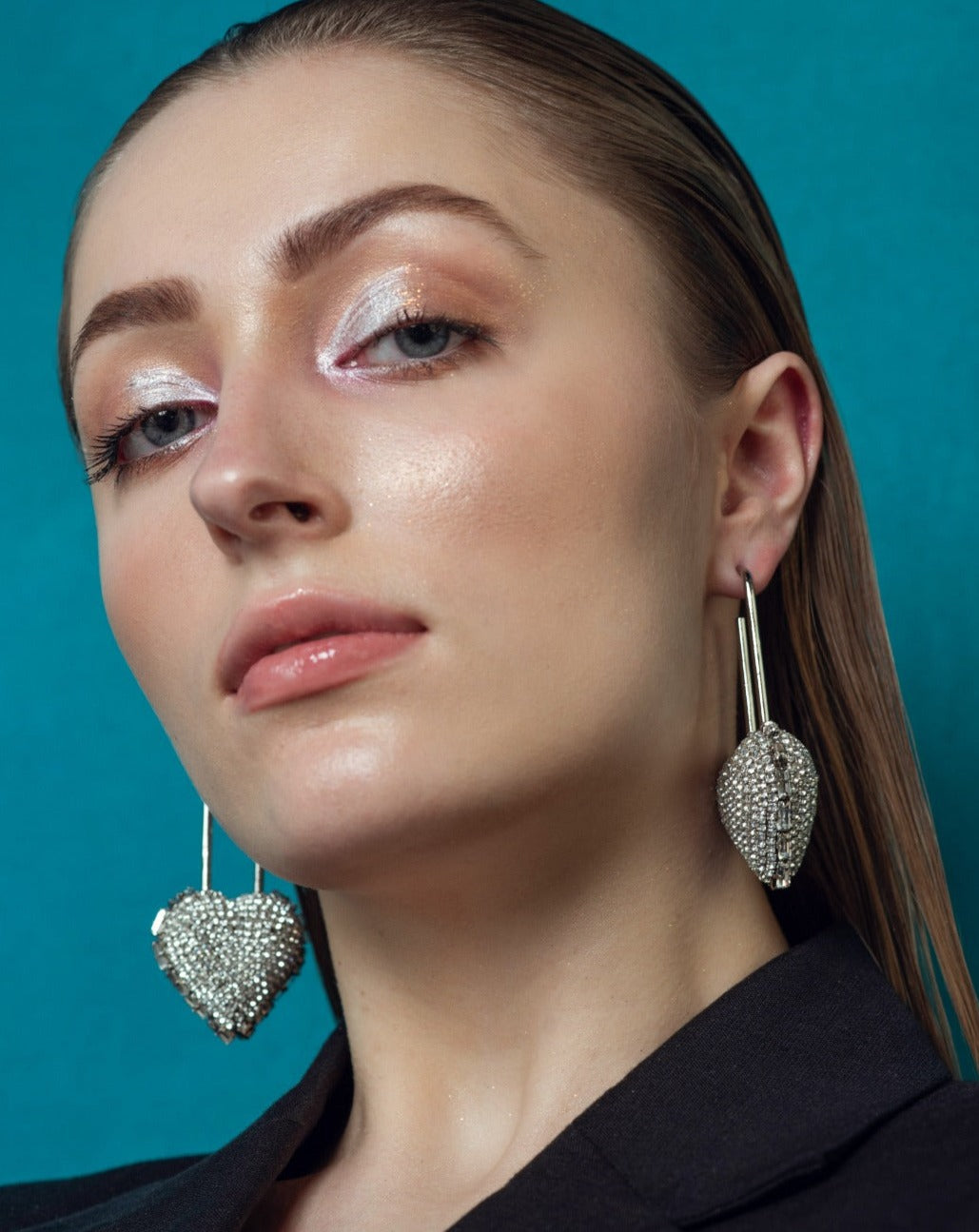 Heart Lock Hoops In Sparkling White Amama