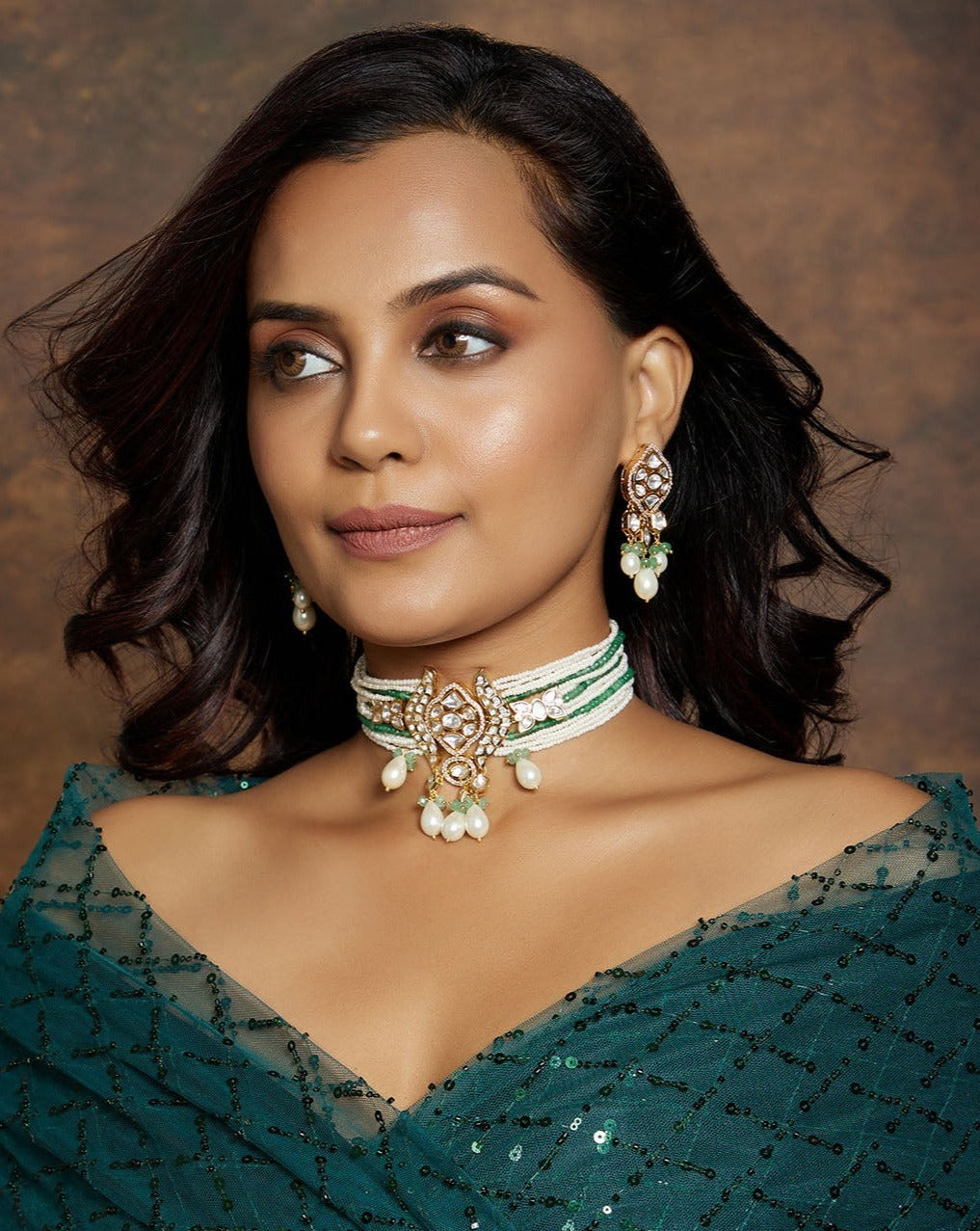 Elegant White & Green Necklace Set