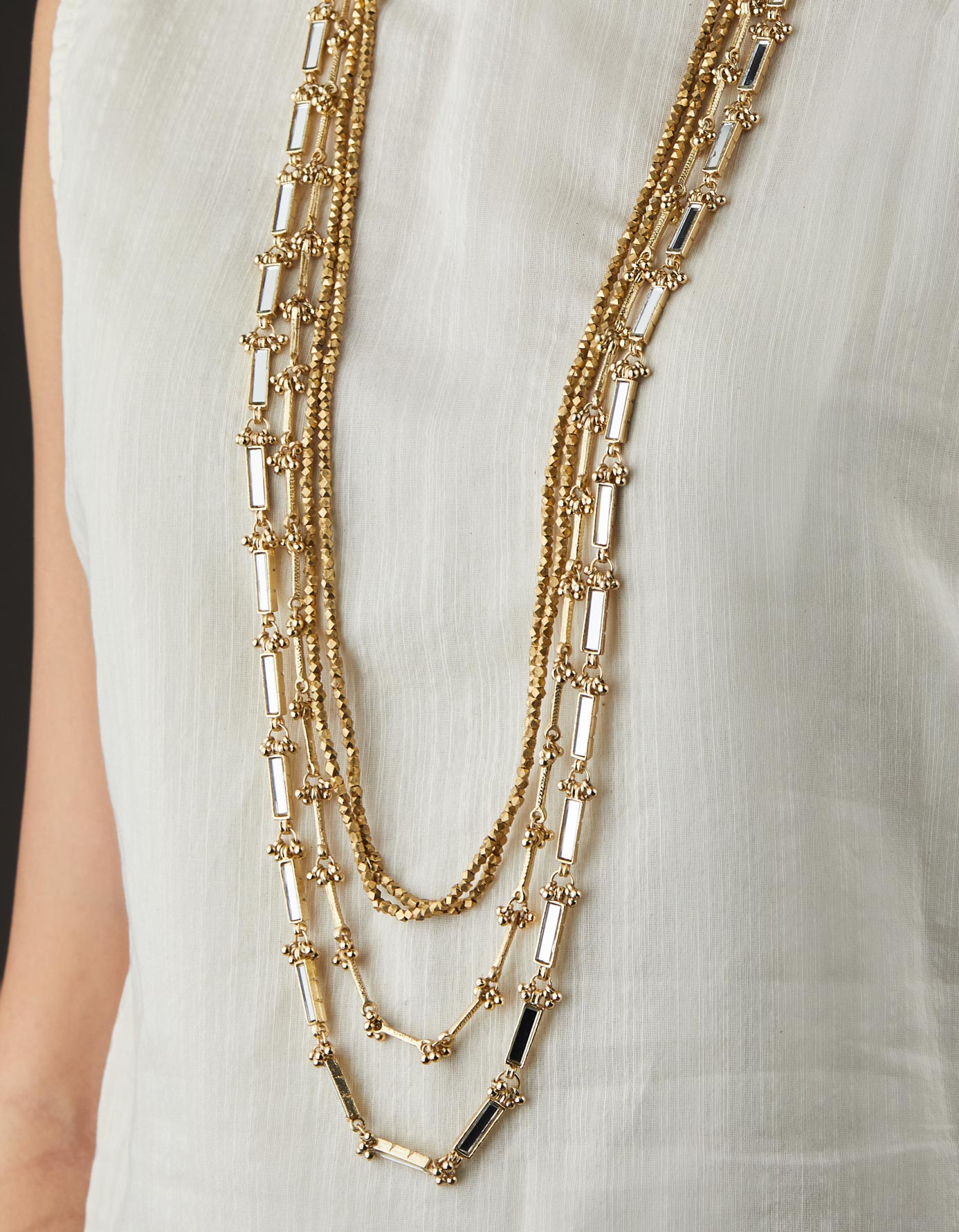 Amama,Mirror Gold Multi Layer Necklace