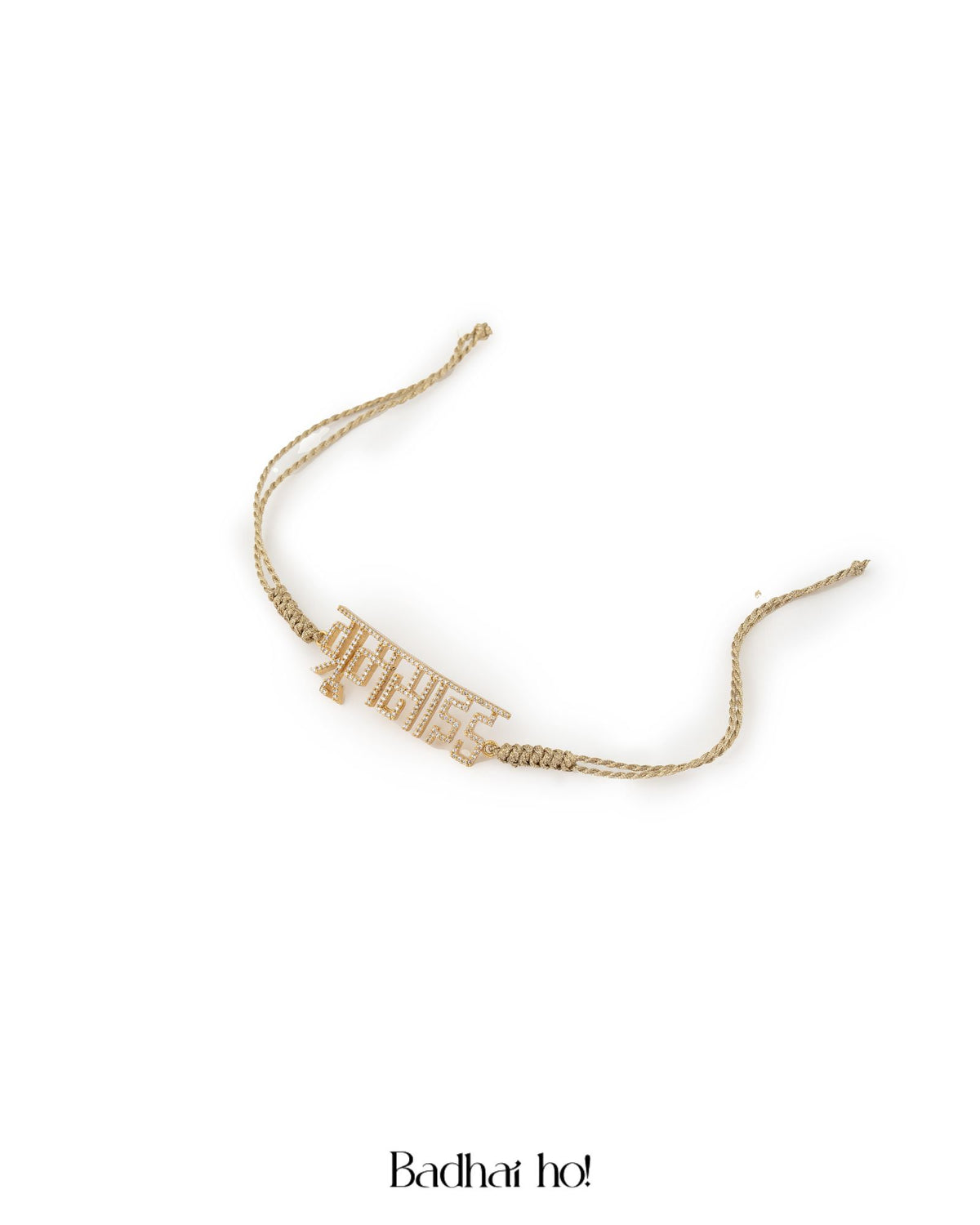 Gold bracelet on a white background with 'Badhai Ho!' text.
