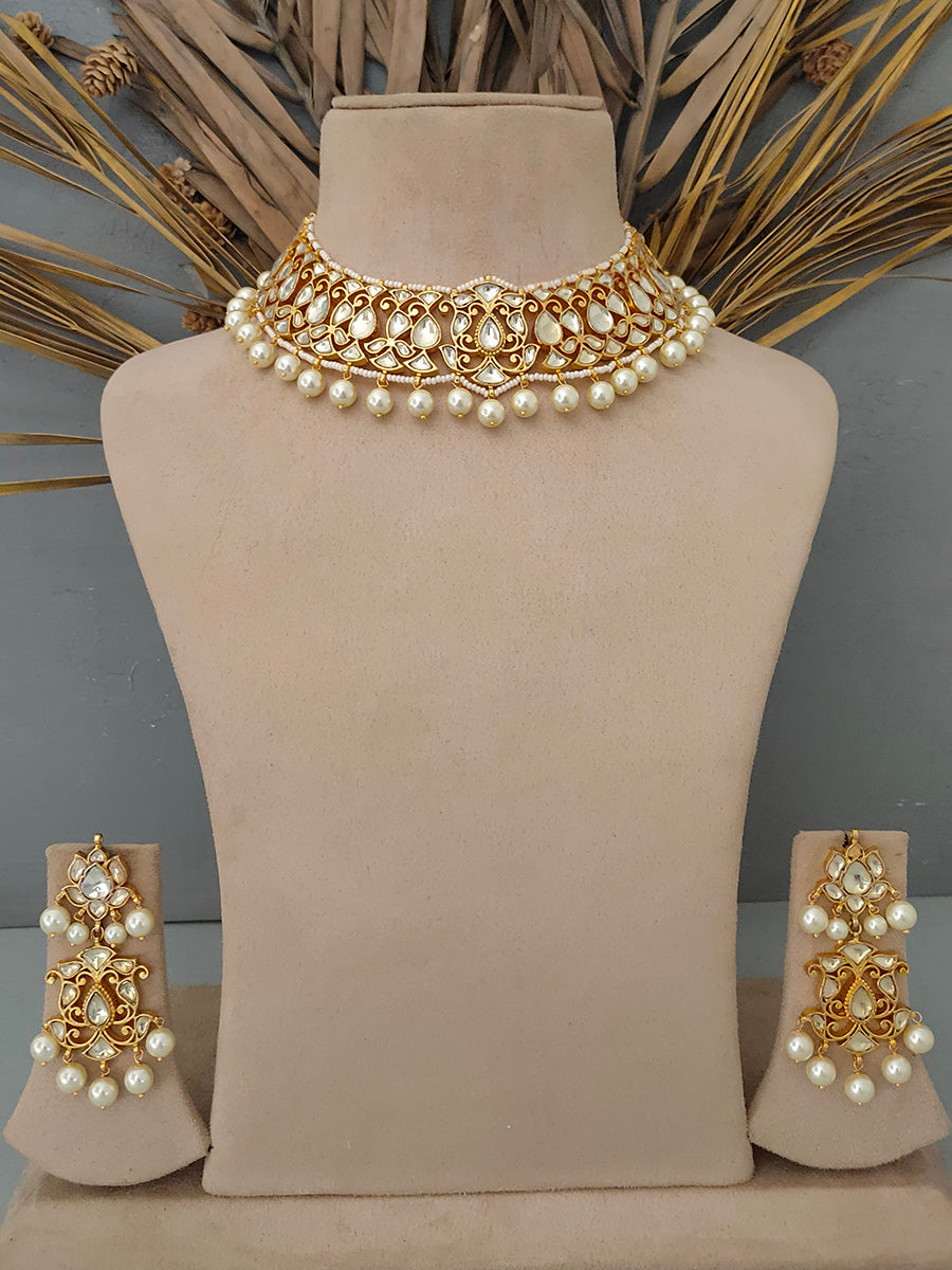 Jadau Kundan Necklace Set - MS1665Y