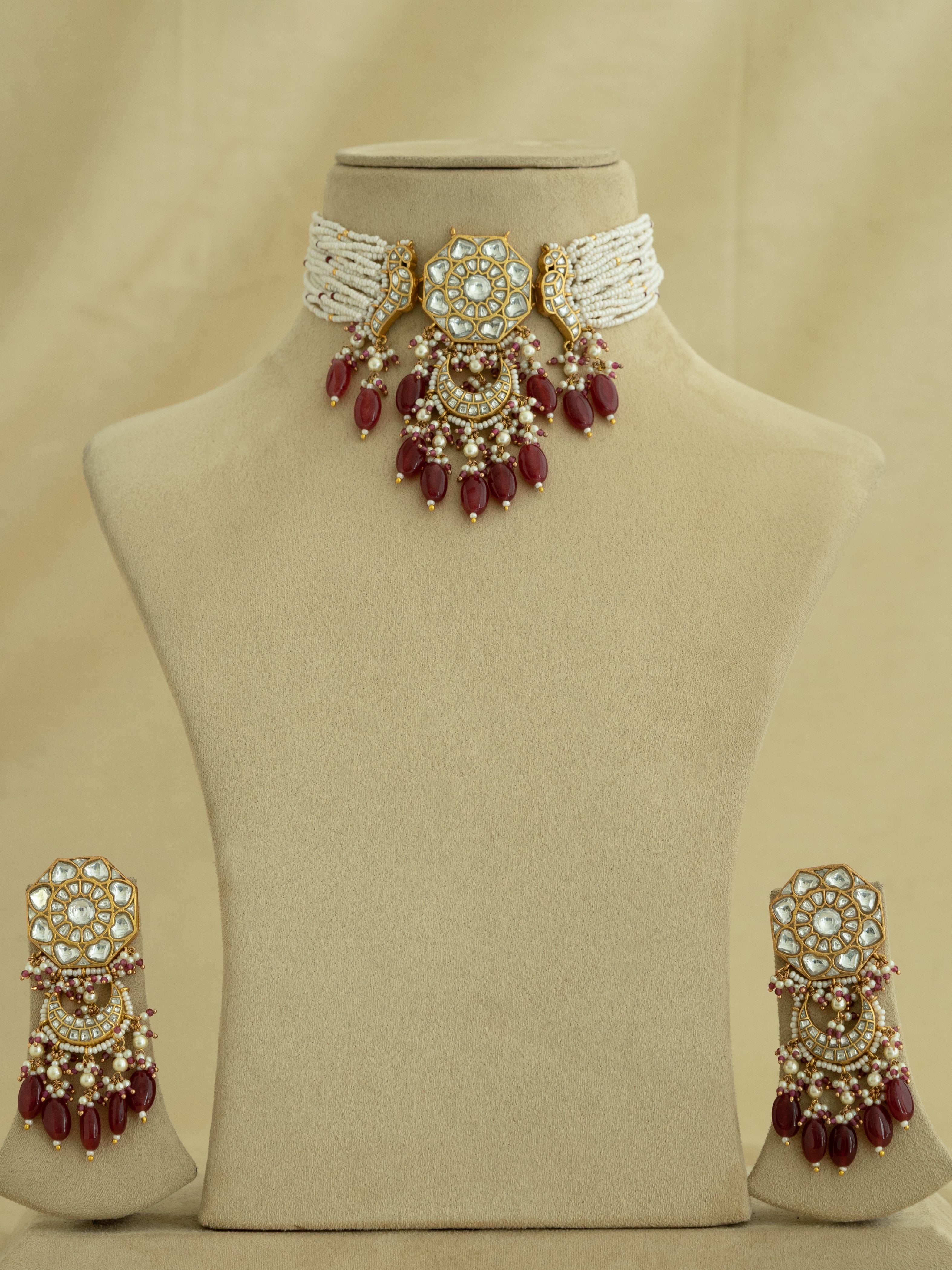 Amama,Thappa Jadau Kundan Necklace Set - TJ-S98