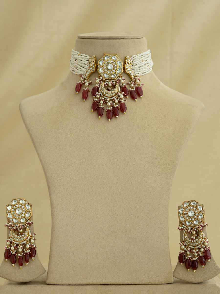 Thappa Jadau Kundan Necklace Set - TJ-S98