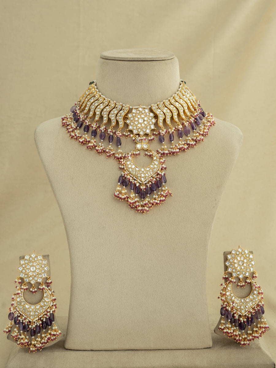 Thappa Jadau Kundan Necklace Set - TJ-S78