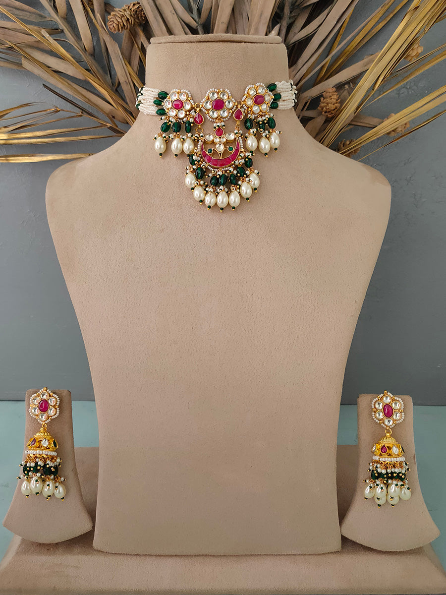 Amama,Jadau Kundan Necklace Set - MS1492M