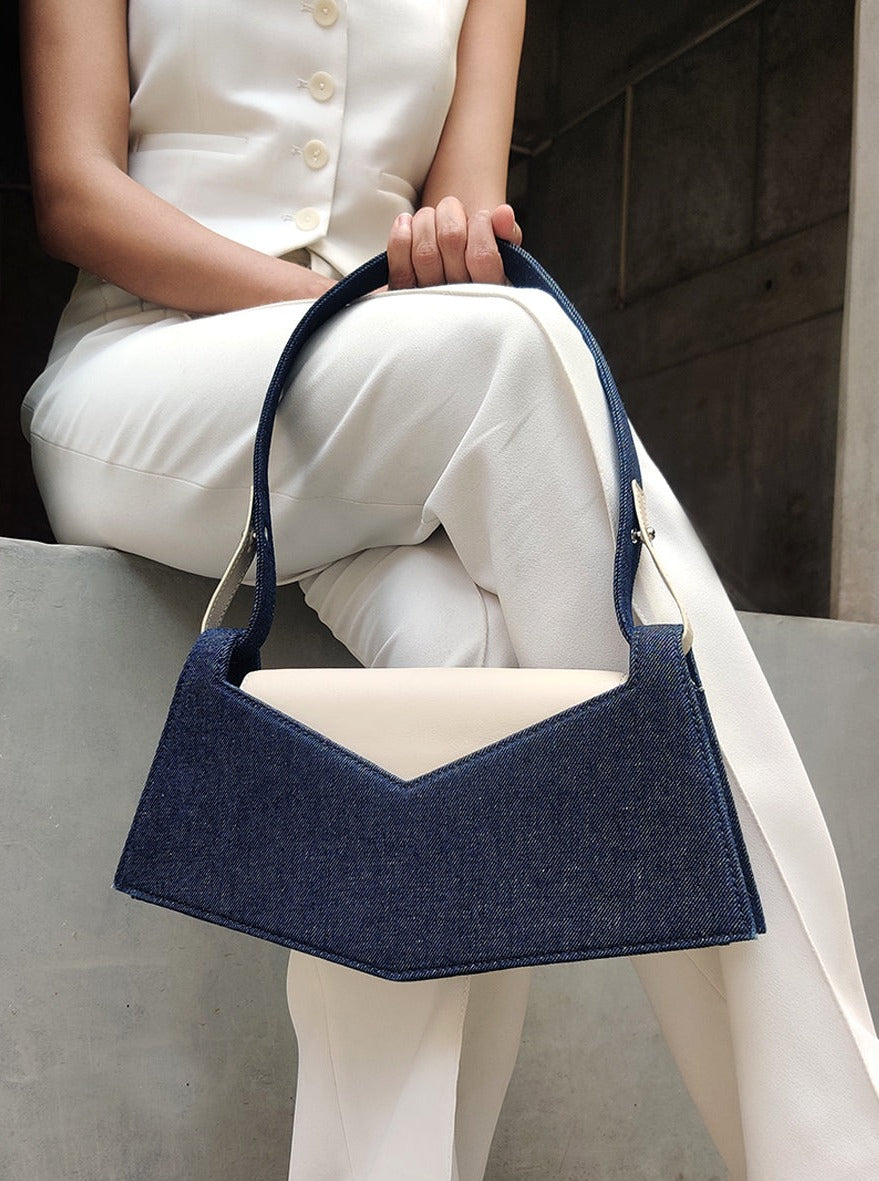 Amama,Alyssa Handbag In Demin Blue Ivory