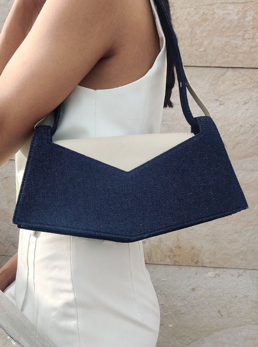 Amama,Alyssa Handbag In Demin Blue Ivory