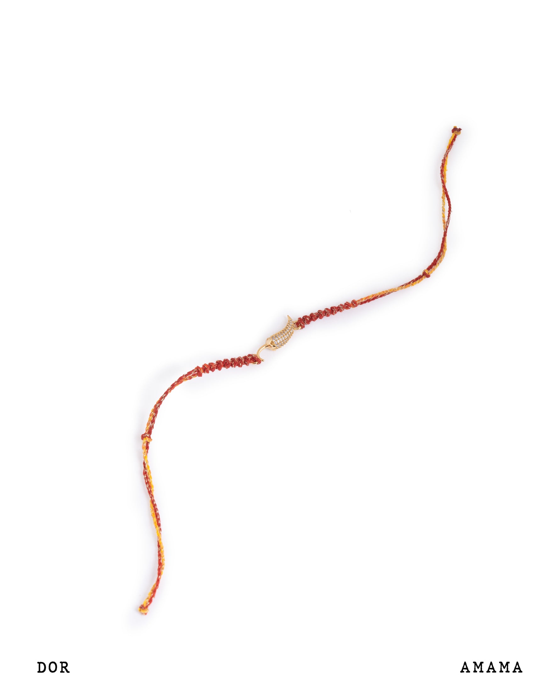 Bracelet with red chilli or mirchi on a white background, featuring the brand 'AMAMA'.