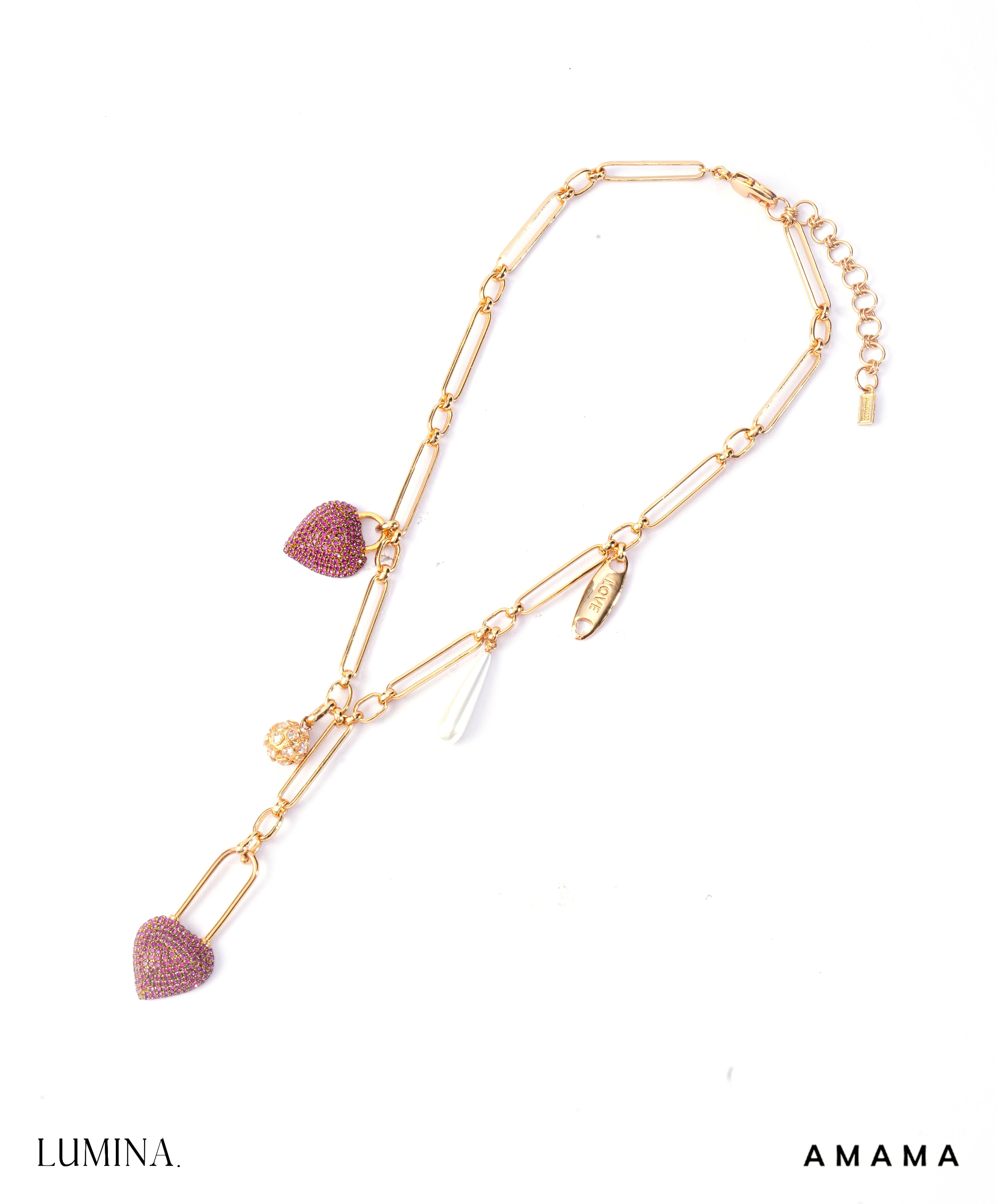 Amama,Heart Lock Trinkets Necklace