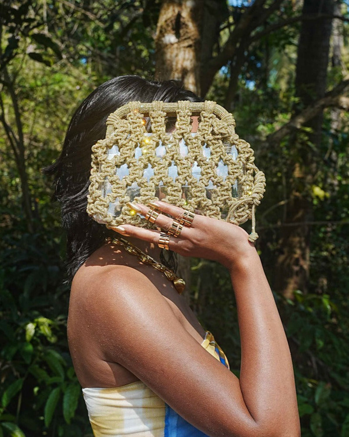 Luna Plaided clutch in light gold