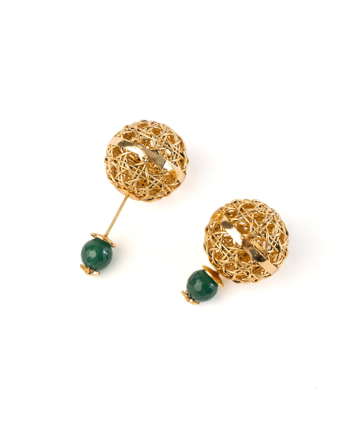 Rattan Front-Back Earrings in Green