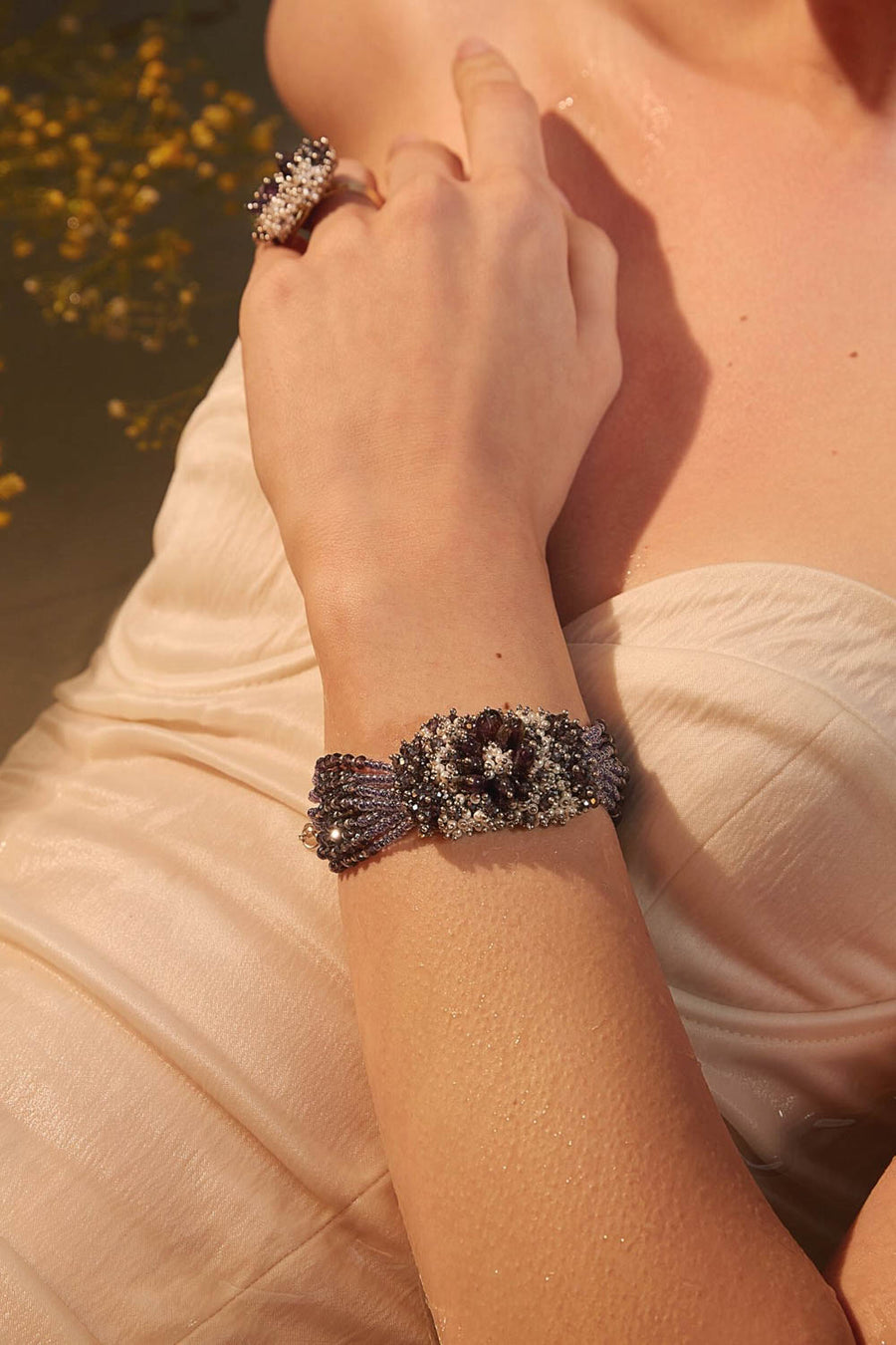 Bangles & Bracelets | Purple Beads Bracelet With Bow Charm | Freeup