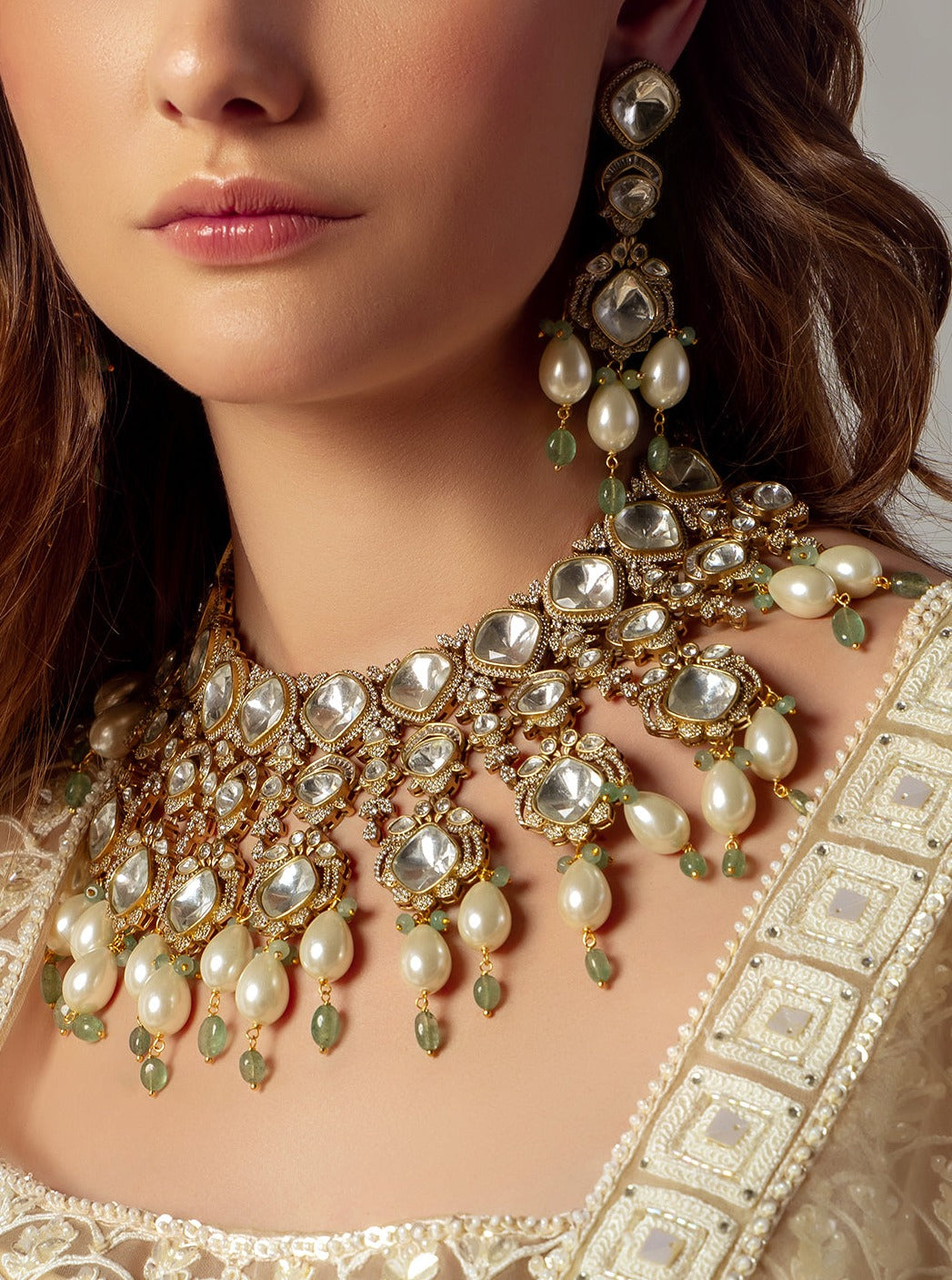 Amama,Bridal Necklace Set With Pearl Drops