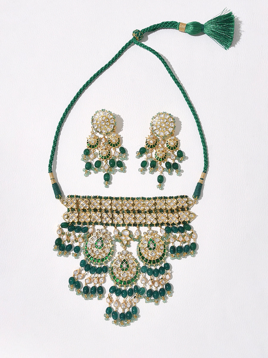 Polki & Green Jade Bridal Necklace Set