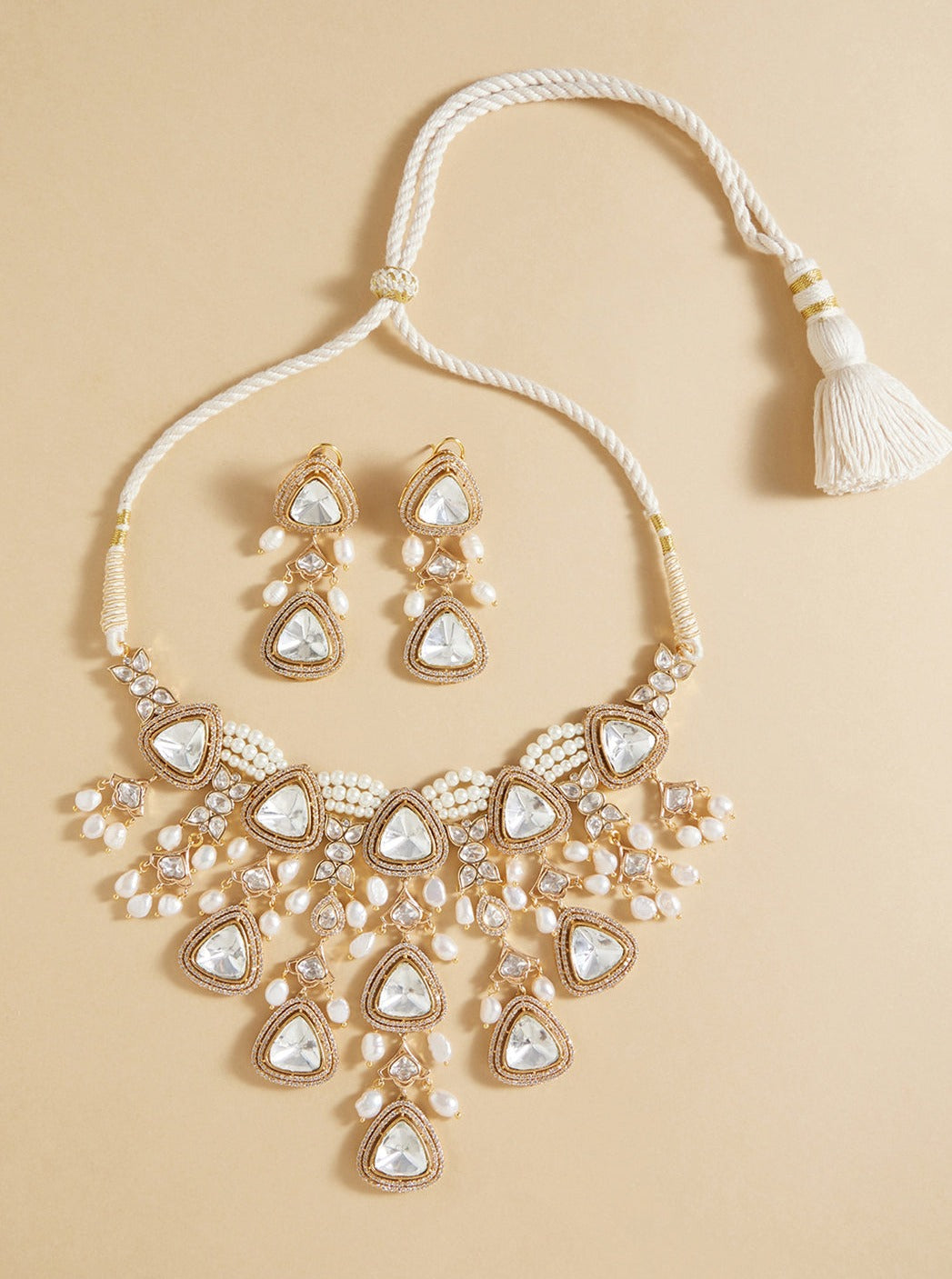 Amama,Polki & Pearl Drops Bridal Necklace Set