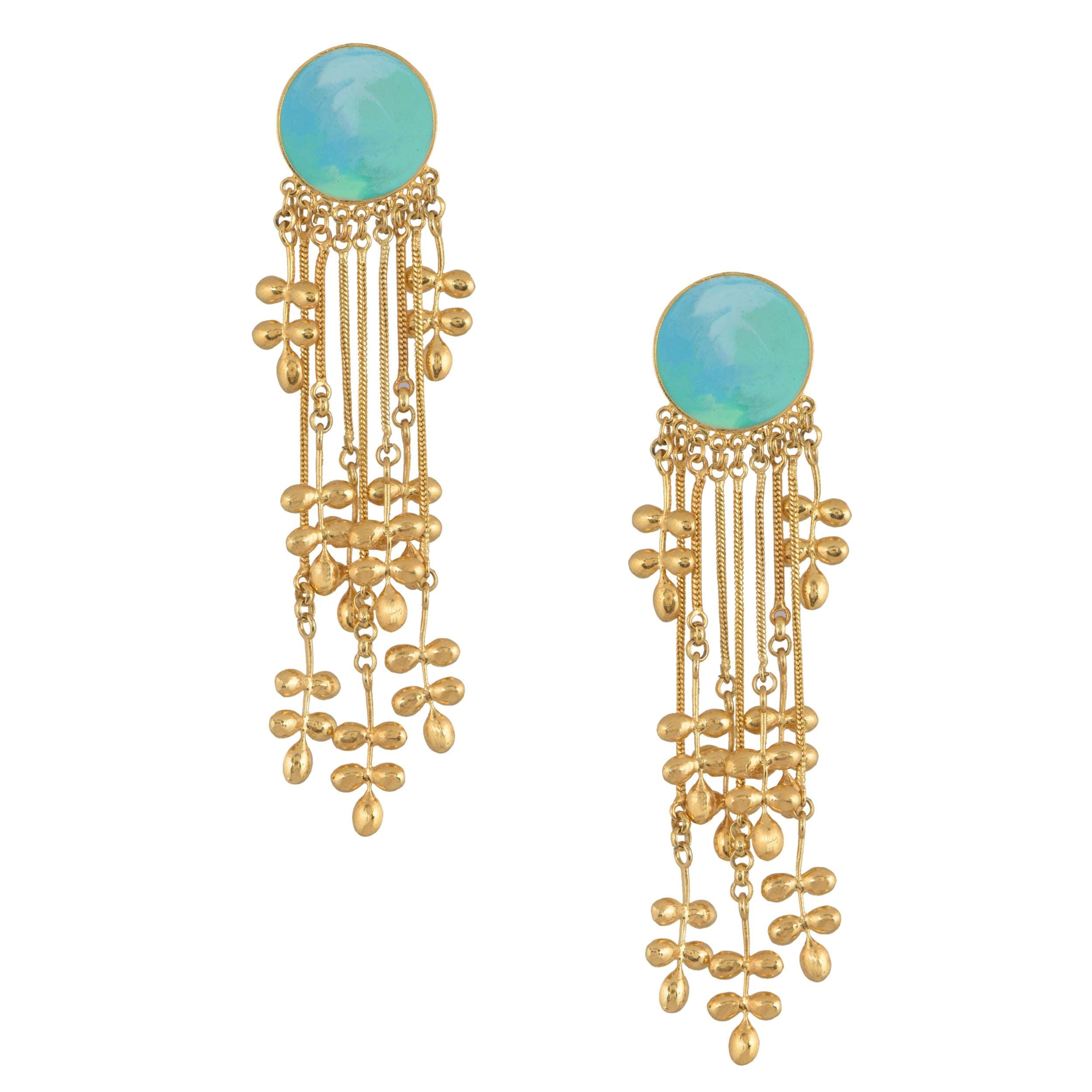 Amama,Blue Golden Waterfall Earrings
