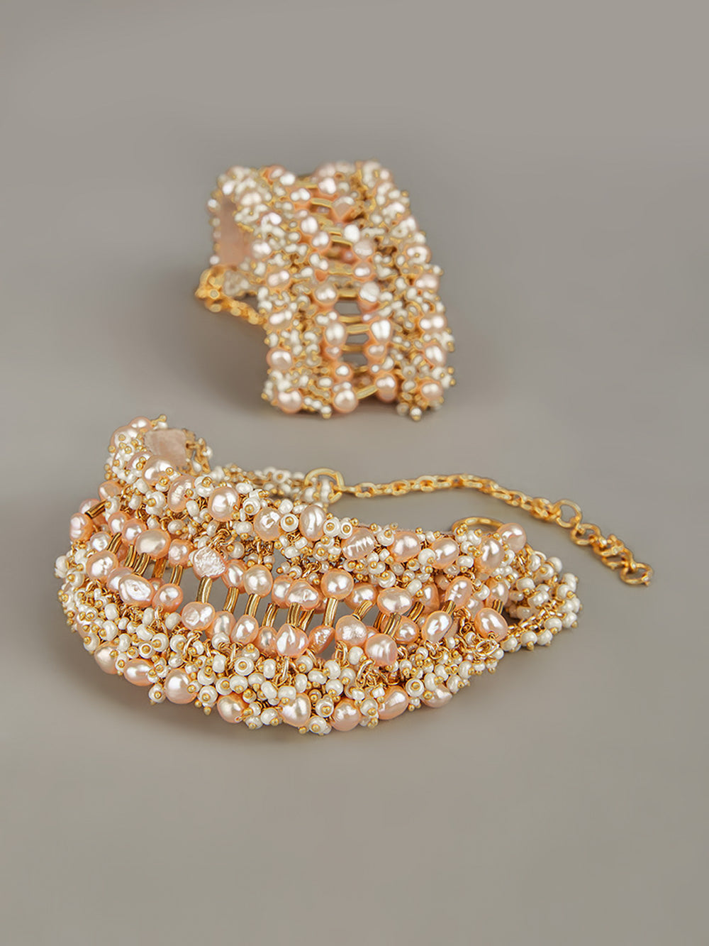 Amama,Statement Pink Pearl And Beads Armlet