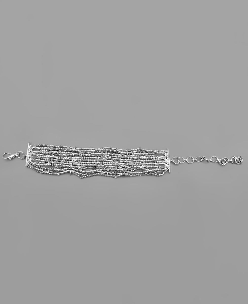 Amama,Statement Silver Chain Design Beaded Bracelet