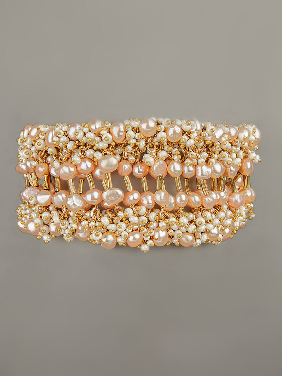 Designer Peach Pearl Split Designed Bracelet