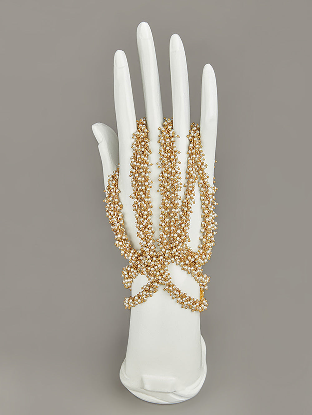 Amama,Intricate Contemporary White Pearl Studded Hand Harness