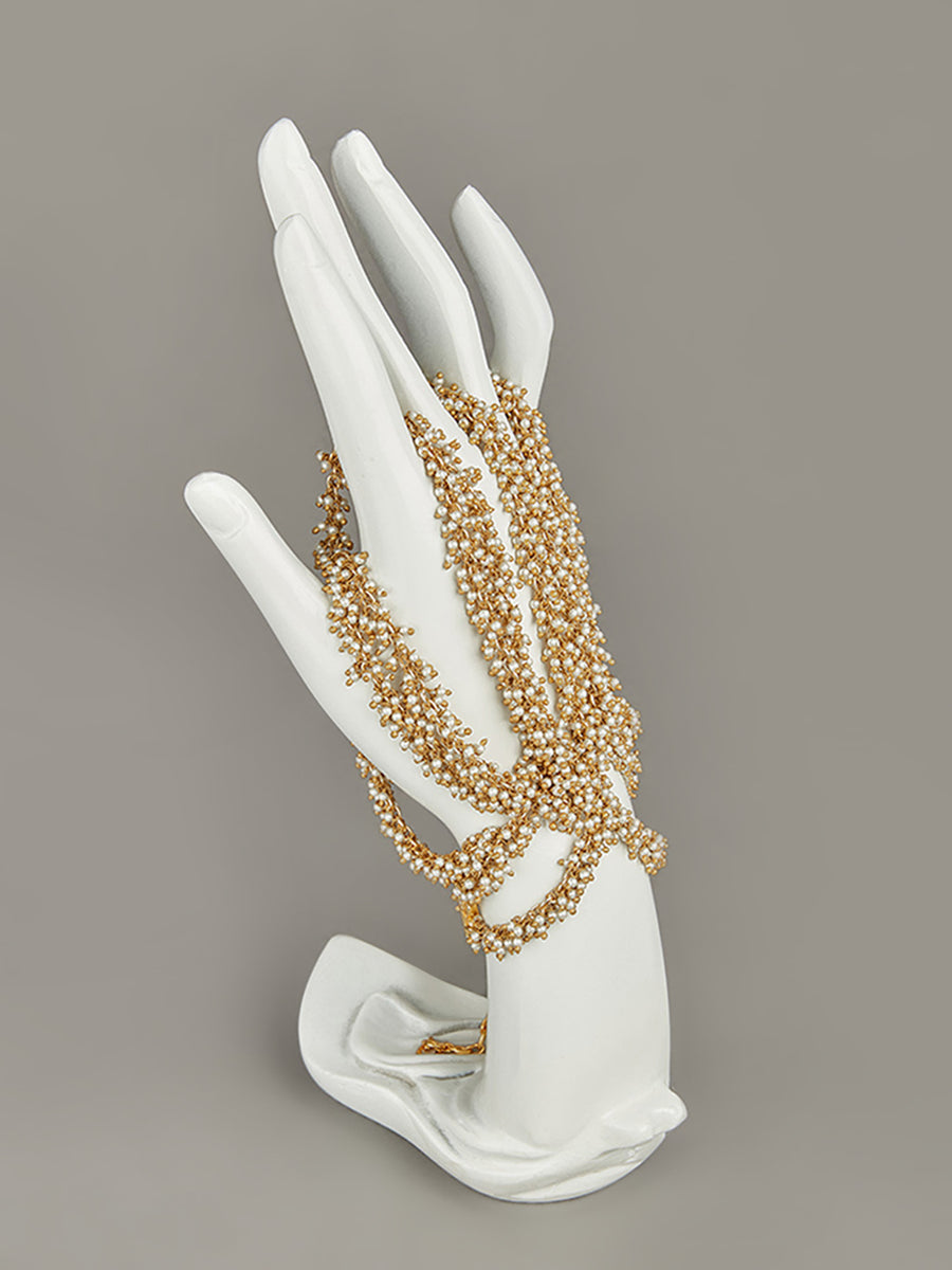 Intricate Contemporary White Pearl Studded Hand Harness
