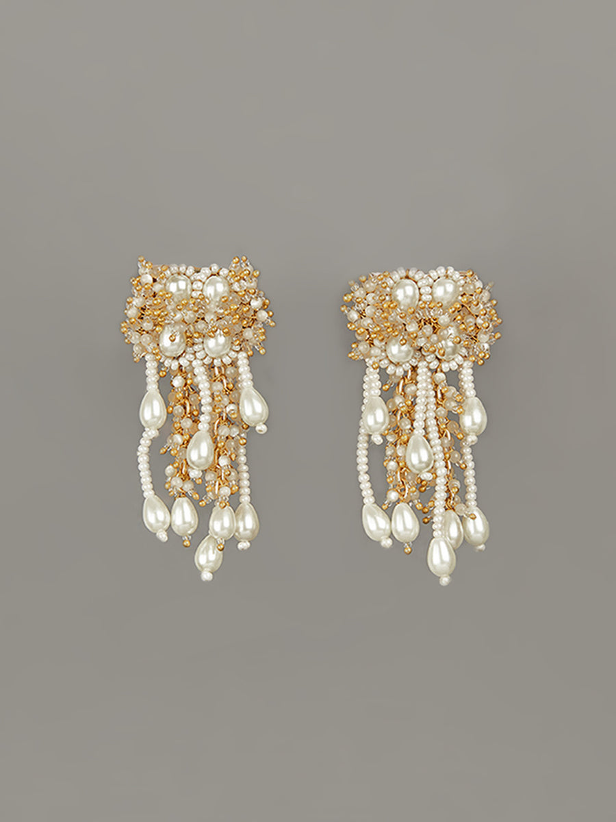 Pearl White Studs Handcrafted On Golden Metal Base