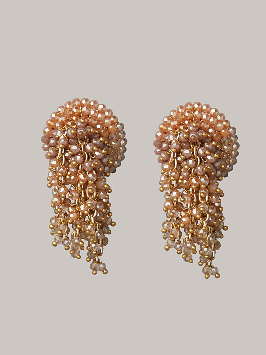 Statement Brown Crystals Studs With Hint Of Peach and Gold