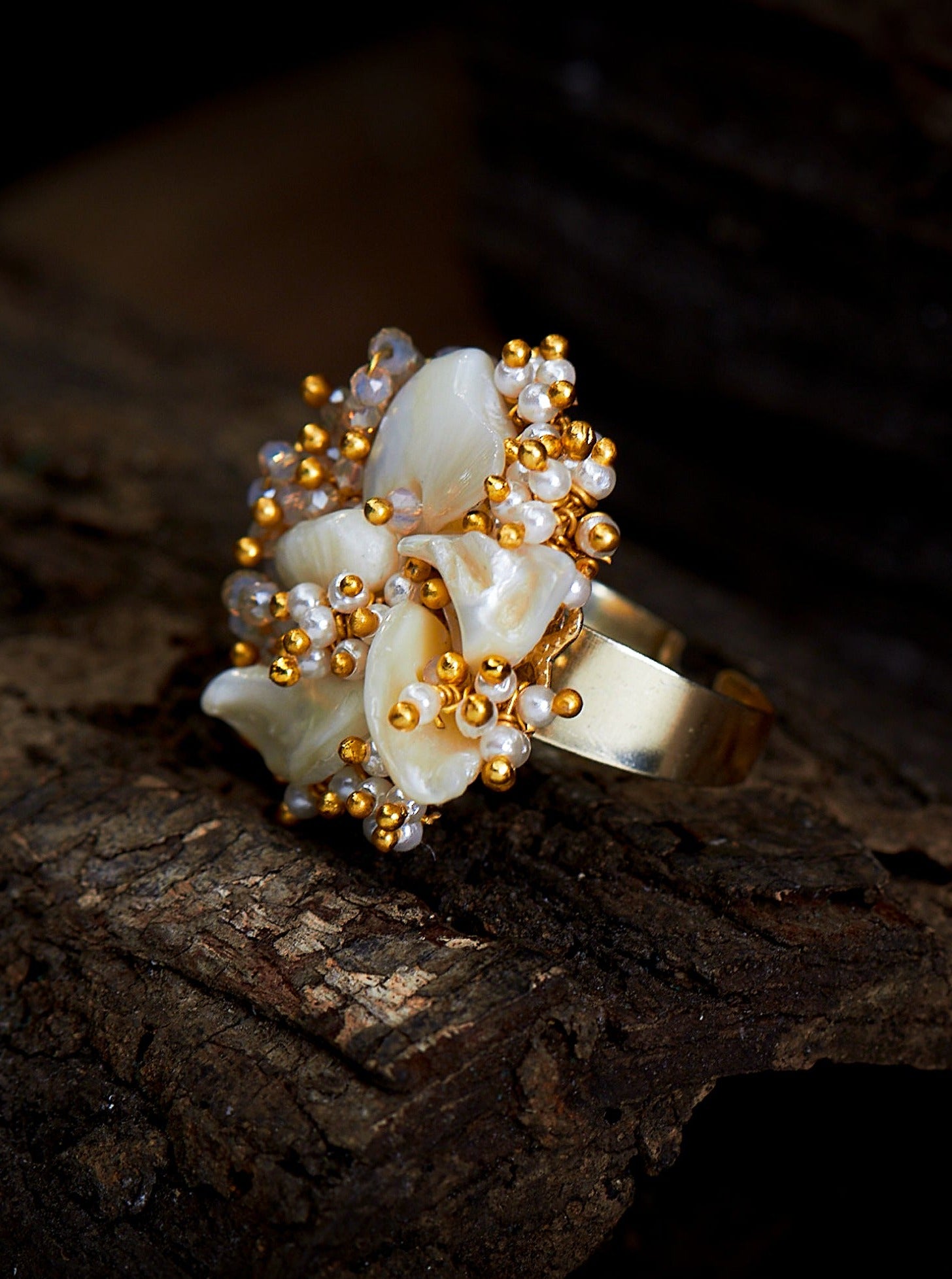 Amama,Jasmine White Stone Handmade Ring