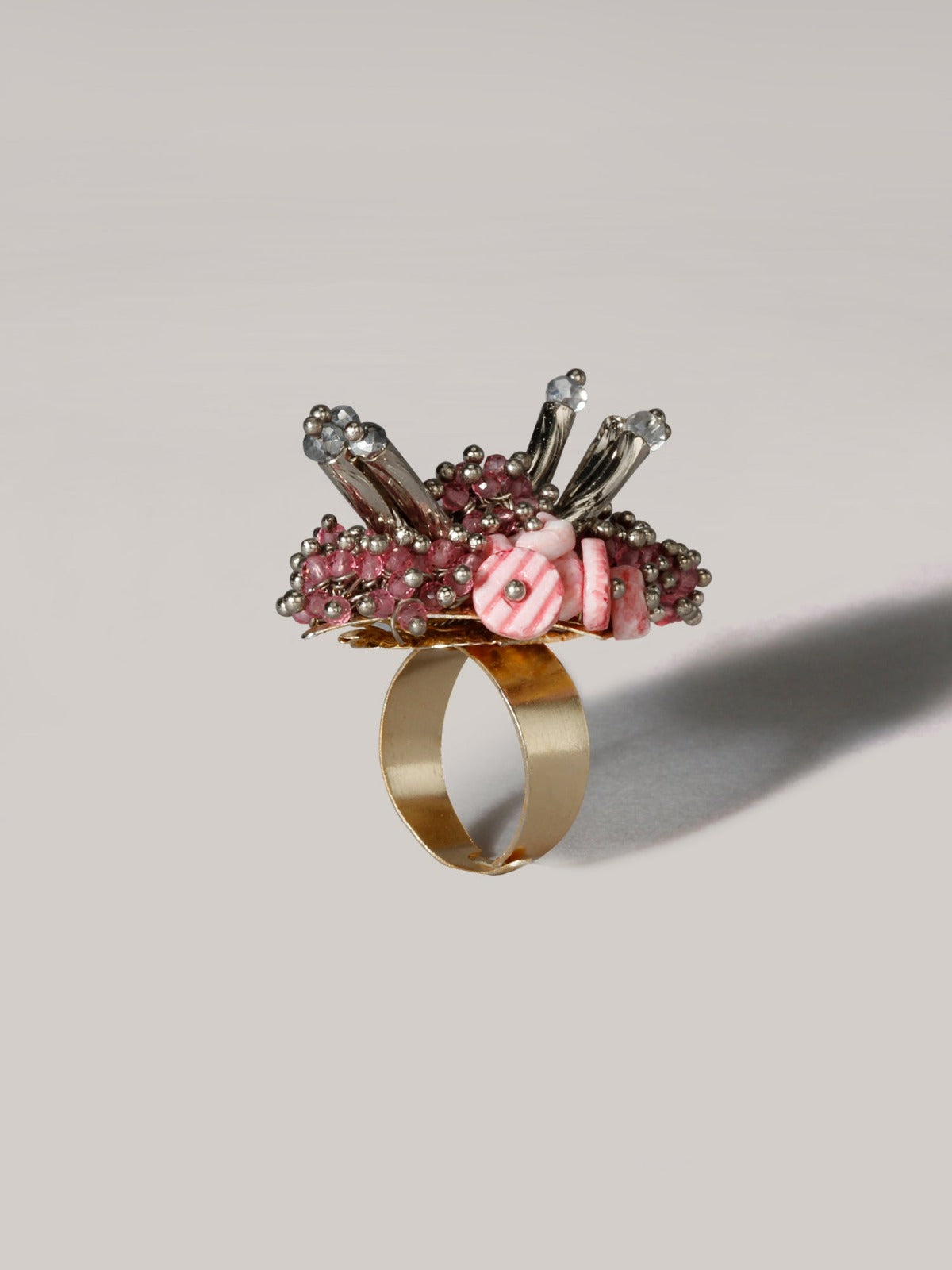 Amama,Philodendron Pink Handmade Cluster Bead Ring