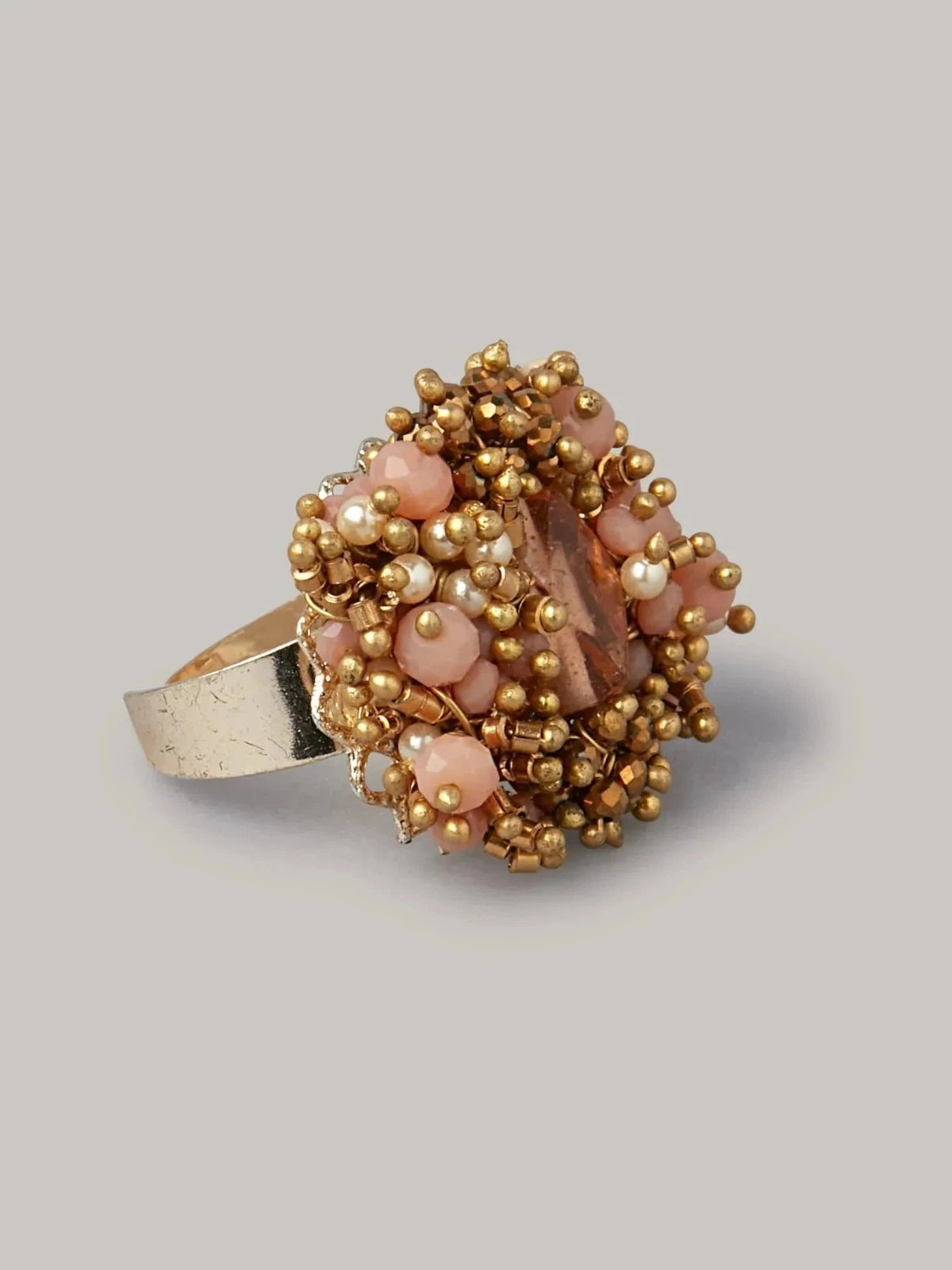 Amama,Handmade Gold Plated Pearl And Stone Ring