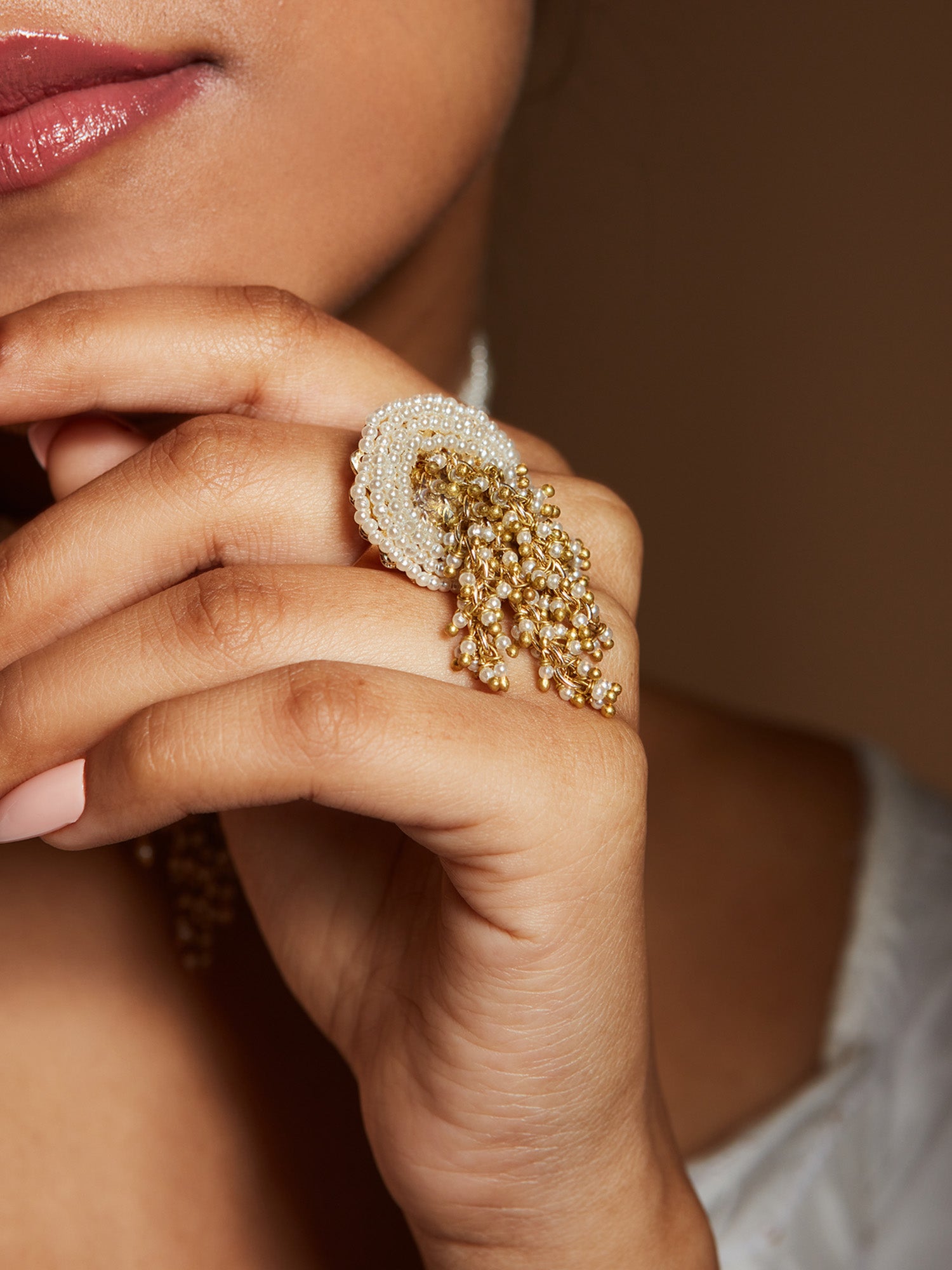 Amama,Gold Plated Versatile Heritage Pearl Ring
