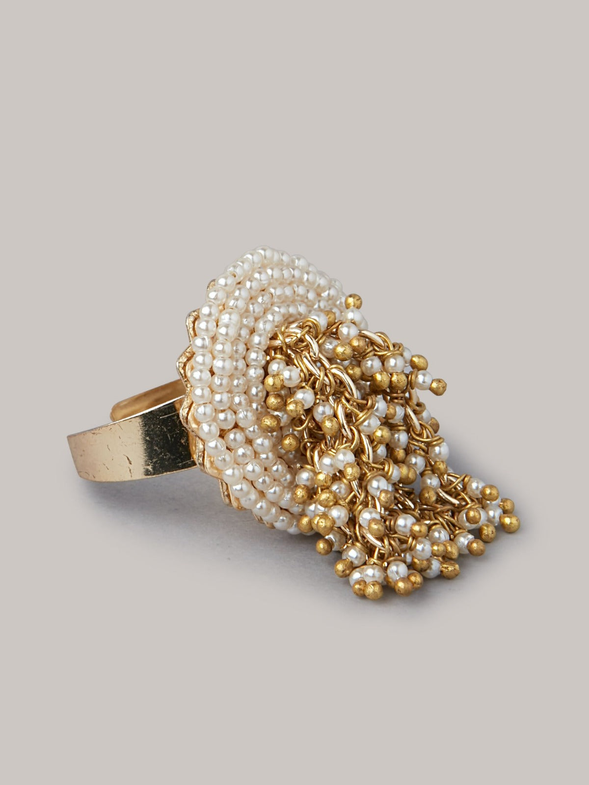 Amama,Gold Plated Versatile Heritage Pearl Ring