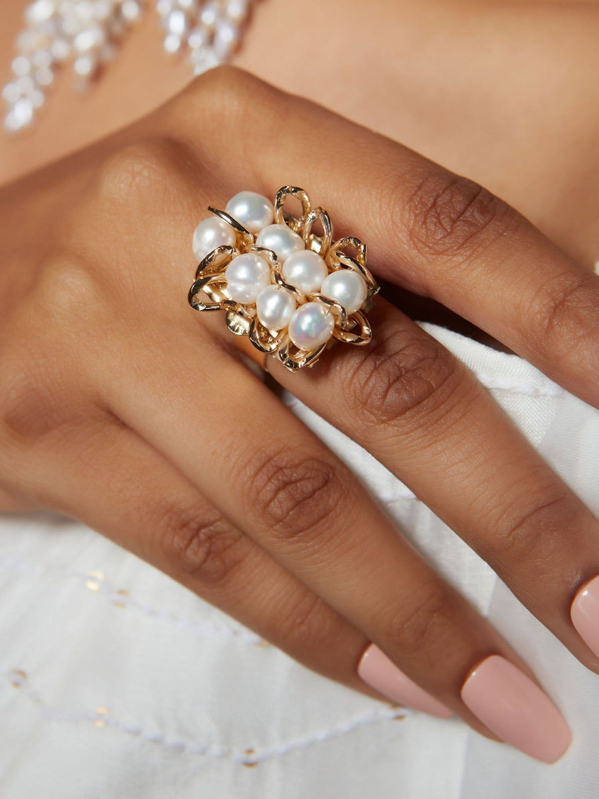 Amama,Designer Pearl And Gold Handmade Ring