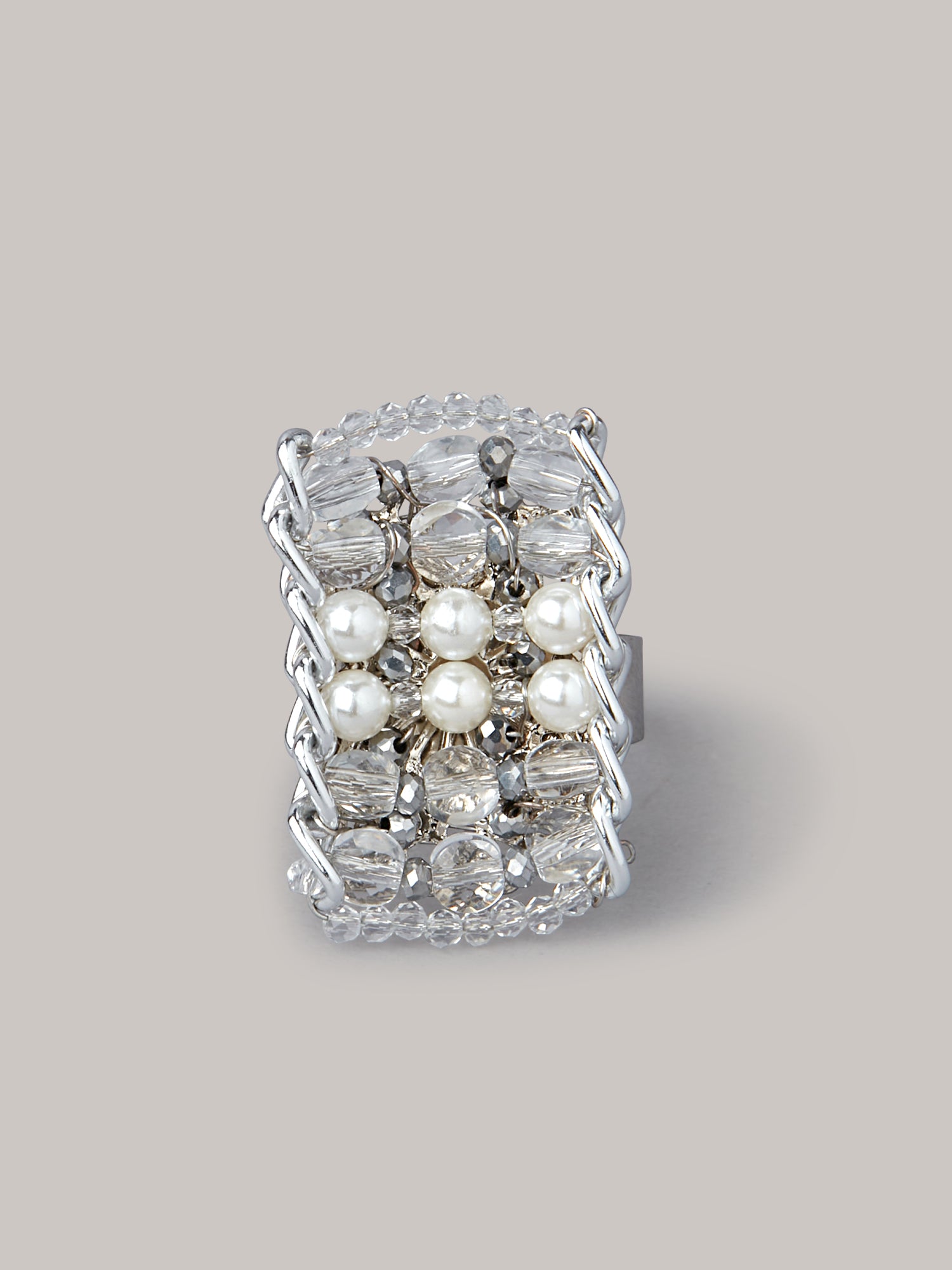 Amama,Modern And Vintage Pearl Silver Ring