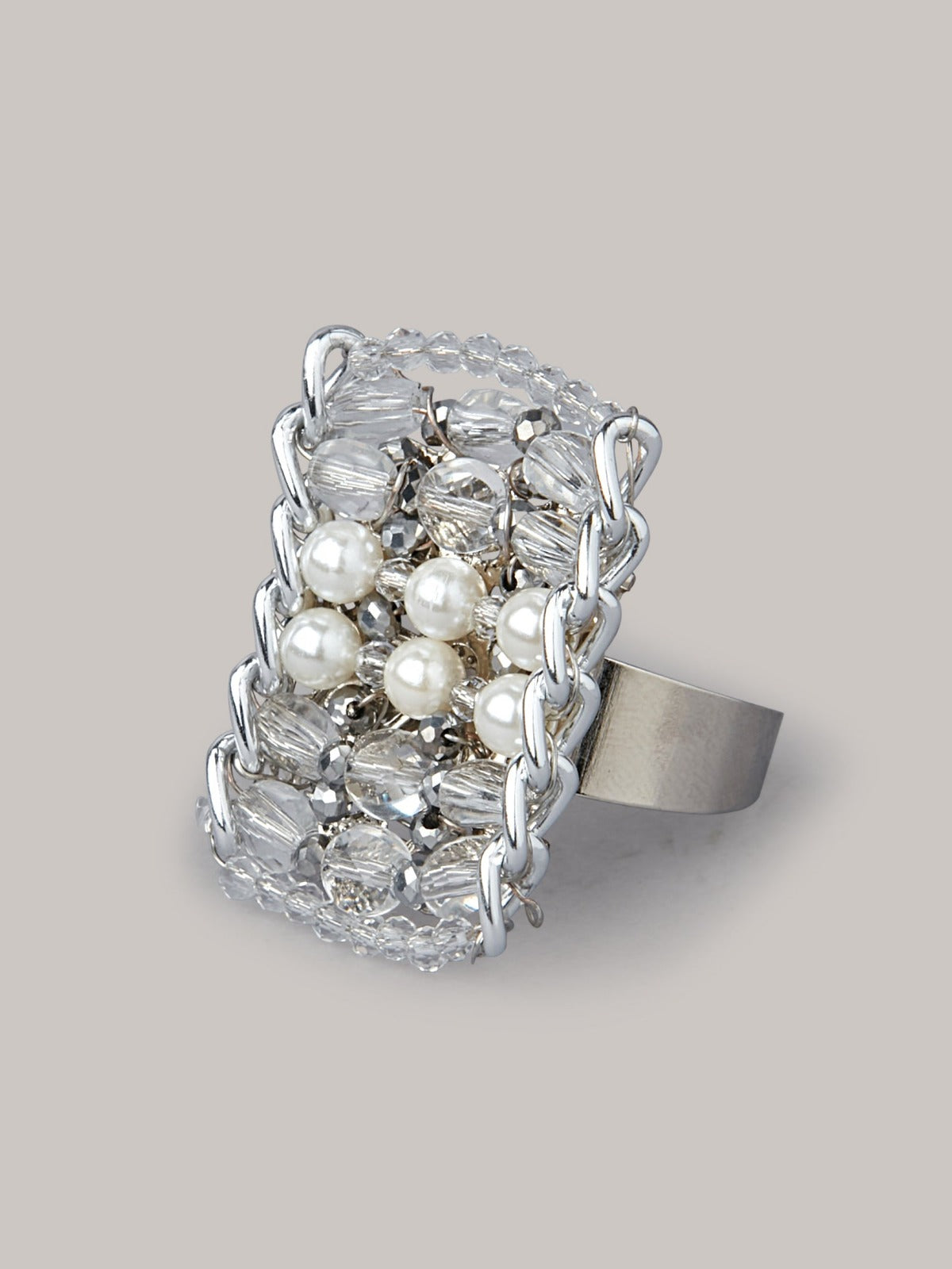 Amama,Modern And Vintage Pearl Silver Ring
